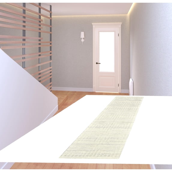 8' Ivory Geometric Hand Woven Runner Rug