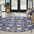 thumbnail image 1 of 8' Navy Blue Round Floral Power Loom Area Rug, 1 of 5