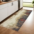 thumbnail image 1 of 2' X 8' Beige Tan Brown Blue Purple Red Orange Gold And Green Abstract Power Loom Stain Resistant Runner Rug, 1 of 6