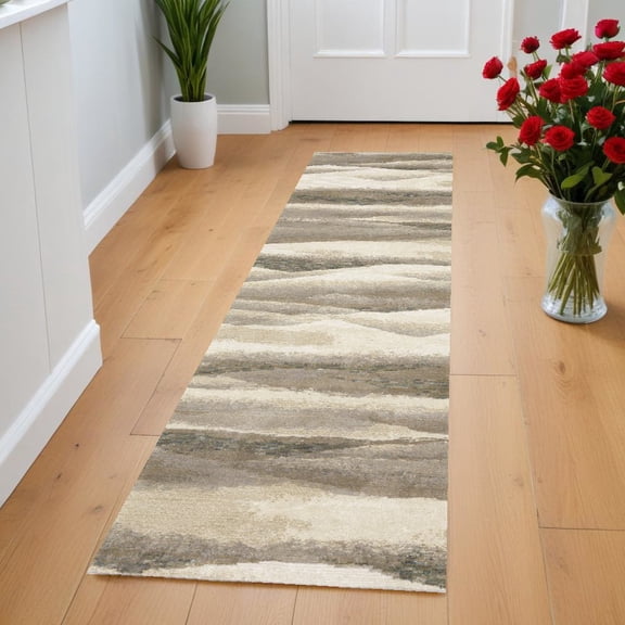 2' X 8' Grey Blue And Teal Abstract Power Loom Stain Resistant Runner Rug