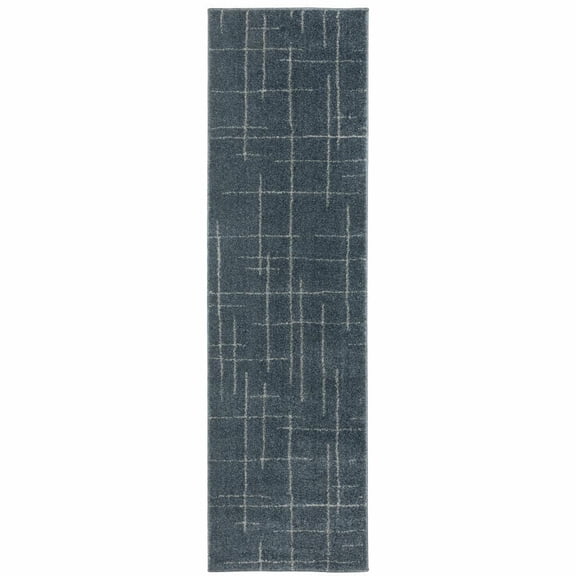 HomeRoots 508155 2 x 8 ft. Geometric Power Loom Stain Resistant Runner Rug Blue & Gray