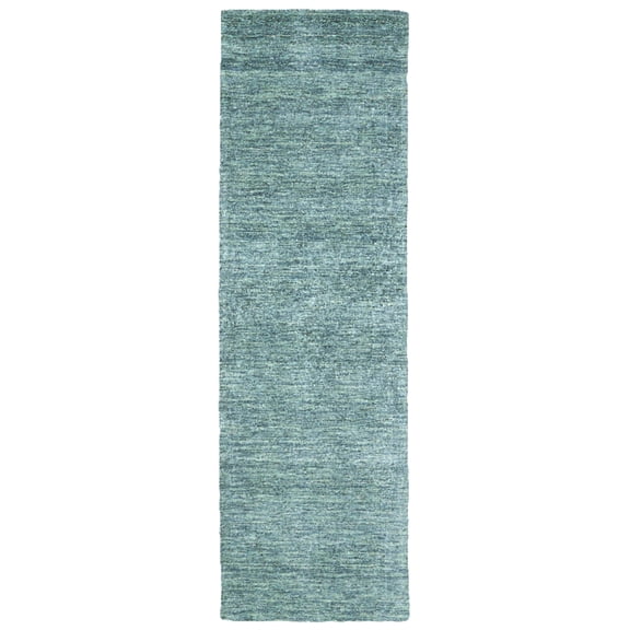 8' Gray and Blue Hand Woven Runner Rug