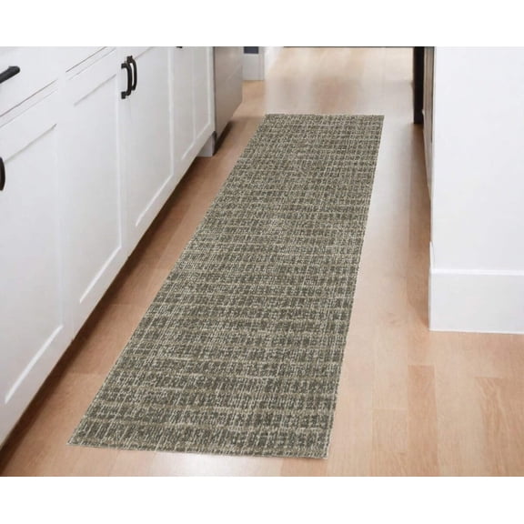 HomeRoots 508137 2 x 8 ft. Geometric Power Loom Stain Resistant Runner Rug Gray Tan & Beige