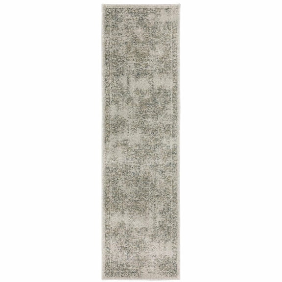 HomeRoots 508167 2 x 8 ft. Gray Beige & Teal Oriental Power Loom Stain Resistant Runner Area Rug