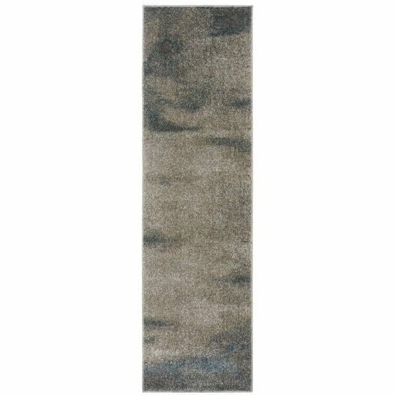 HomeRoots 508119 2 x 8 ft. Gray & Teal Blue Abstract Power Loom Stain Resistant Runner Area Rug