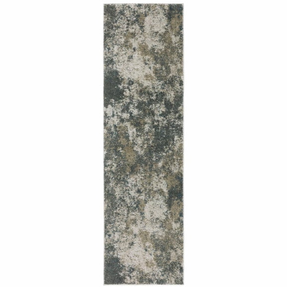HomeRoots 508173 2 x 8 ft. Teal Gray Tan & Beige Abstract Power Loom Stain Resistant Runner Area Rug