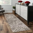 thumbnail image 1 of 8' Taupe Gray And Tan Wool Geometric Tufted Handmade Runner Rug, 1 of 9