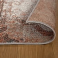 thumbnail image 1 of 8' Rust And Gray Damask Distressed Stain Resistant Runner Rug, 1 of 4