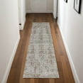 thumbnail image 1 of 8' Tan Ivory And Orange Floral Power Loom Distressed Runner Rug With Fringe, 1 of 6