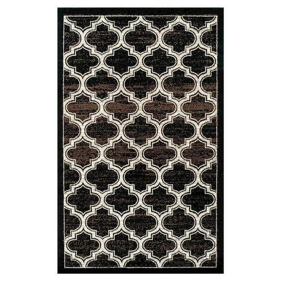 8' X 10' Black Geometric Stain Resistant Area Rug