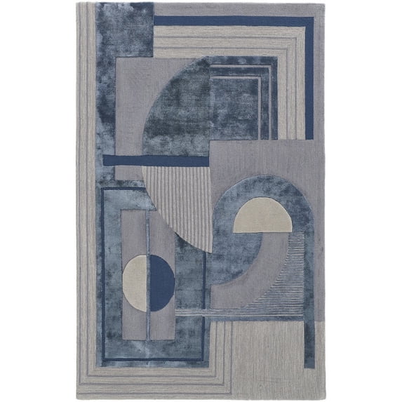8' X 10' Blue Ivory And Gray Wool Striped Tufted Handmade Area Rug