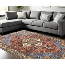 HomeRoots 8' X 10' Blue Red And Ivory Floral Area Rug