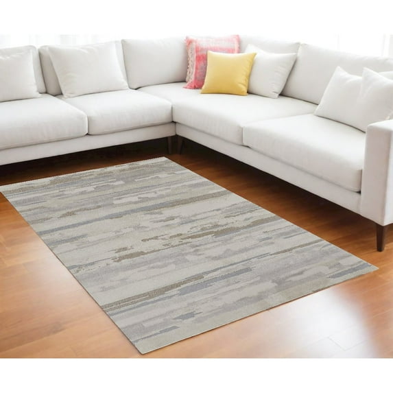 8' X 10' Ivory Tan And Brown Abstract Power Loom Distressed Stain Resistant Area Rug