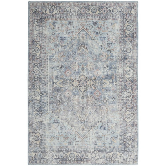 8' X 10' Gray Floral Power Loom Distressed Area Rug