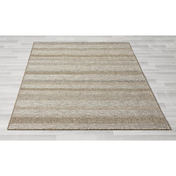 8' X 10' Tan Striped Handmade Indoor Outdoor Area Rug