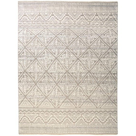 8' X 10' Ivory Tan And Gray Geometric Hand Knotted Area Rug