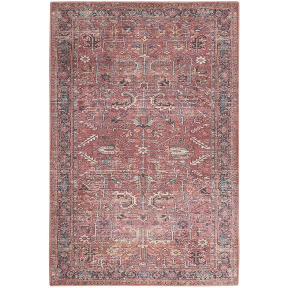 HomeRoots 8' X 10' Red Floral Power Loom Distressed Area Rug