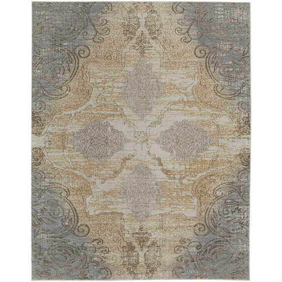 8' X 10' Silver Tan And Gray Floral Power Loom Area Rug