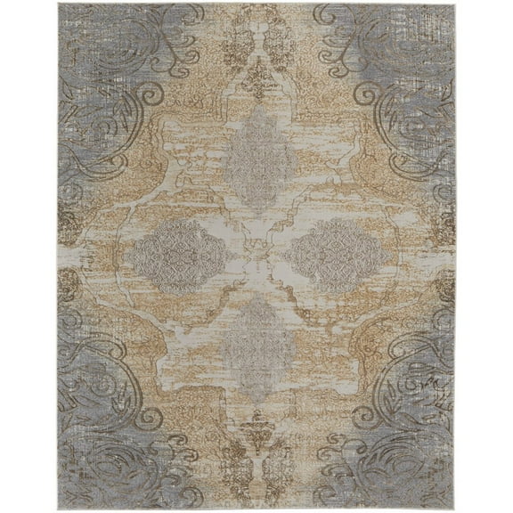 8' X 10' Silver Tan And Gray Floral Power Loom Area Rug