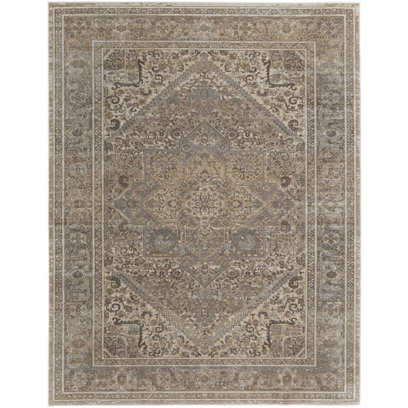 8' X 10' Tan Brown And Ivory Floral Power Loom Distressed Area Rug