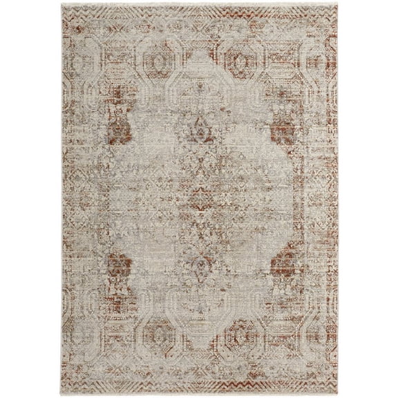 HomeRoots 8' X 10' Tan Ivory And Orange Floral Power Loom Distressed Area Rug With Fringe