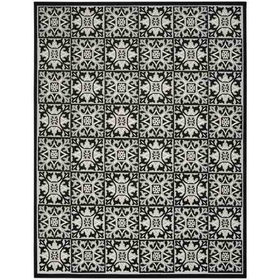 HomeRoots 8' X 11' Black And White Fleur De Lis Stain Resistant Non Skid Area Rug