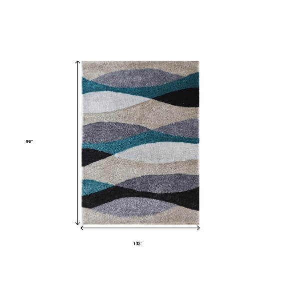 2' X 3' Gray Black and Blue Shag Hand Tufted Area Rug Size: 8' x 11'