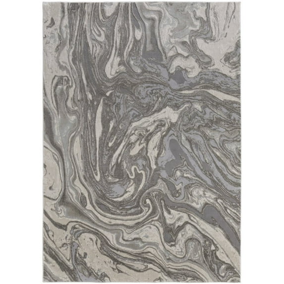 8' X 11' Gray Ivory And Silver Abstract Stain Resistant Area Rug
