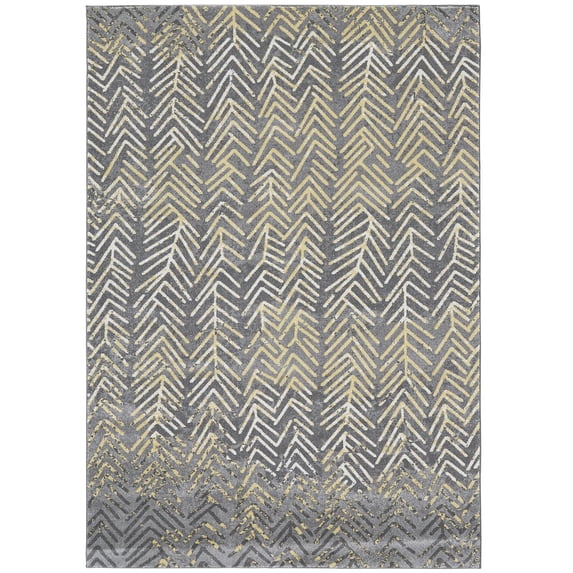 8' X 11' Gray Yellow And White Abstract Stain Resistant Area Rug