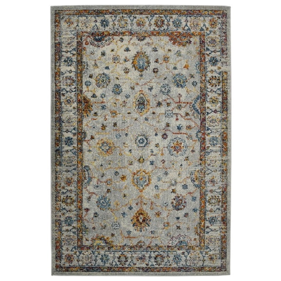 8' x 11' Orange and Ivory Floral Power Loom Area Rug