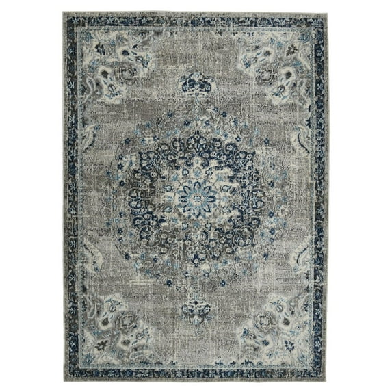 8' x 11' Teal Blue Medallion Power Loom Area Rug