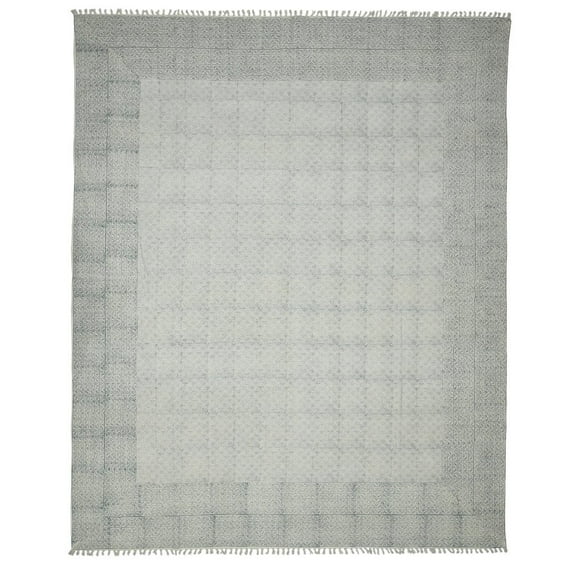 8' X 12' Blue Geometric Flatweave Handmade Distressed Area Rug With Fringe