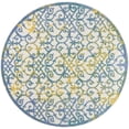 thumbnail image 1 of 8' X 8' Ivory And Blue Round Damask Non Skid Indoor Outdoor Area Rug, 1 of 6