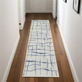 thumbnail image 1 of HomeRoots 550642 8 ft. Abstract Distressed Non Skid Runner Rug, Ivory & Blue, 1 of 1