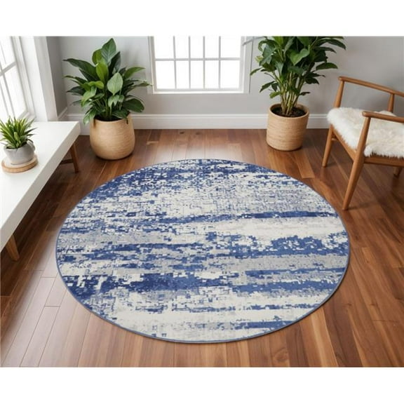 HomeRoots 552308 8 ft. Abstract Round Rug, Ivory & Navy Blue