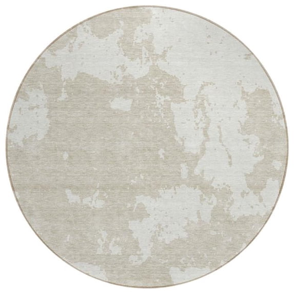 HomeRoots 593320 8 ft. Beige & Ivory Round Abstract Washable Indoor & Outdoor Area Rug