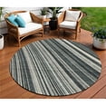 thumbnail image 1 of HomeRoots 614961 8 ft. Black Gray & Ivory Round Striped Washable Indoor & Outdoor Area Rug, 1 of 1