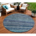 thumbnail image 1 of HomeRoots 615838 8 ft. Blue & Gray Round Striped Washable Indoor & Outdoor Area Rug, 1 of 1