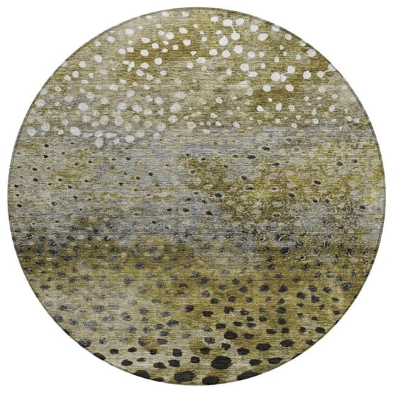 HomeRoots 603079 8 ft. Brown, Gray & Ivory Round Abstract Washable Indoor & Outdoor Area Rug