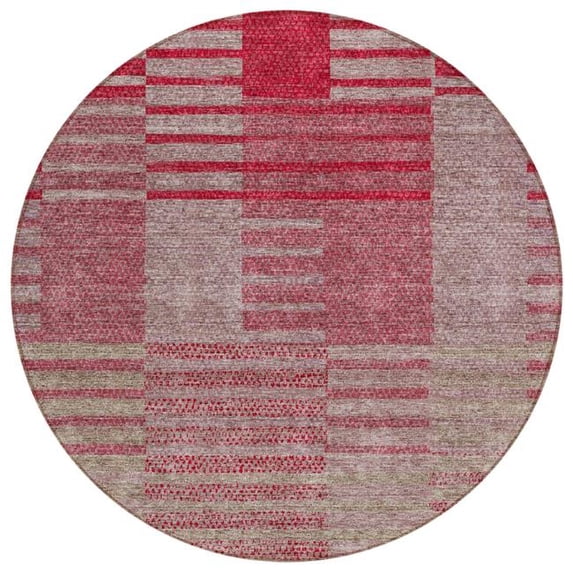 HomeRoots 613165 8 ft. Burgundy, Pink & Blush Round Striped Washable Indoor & Outdoor Area Rug