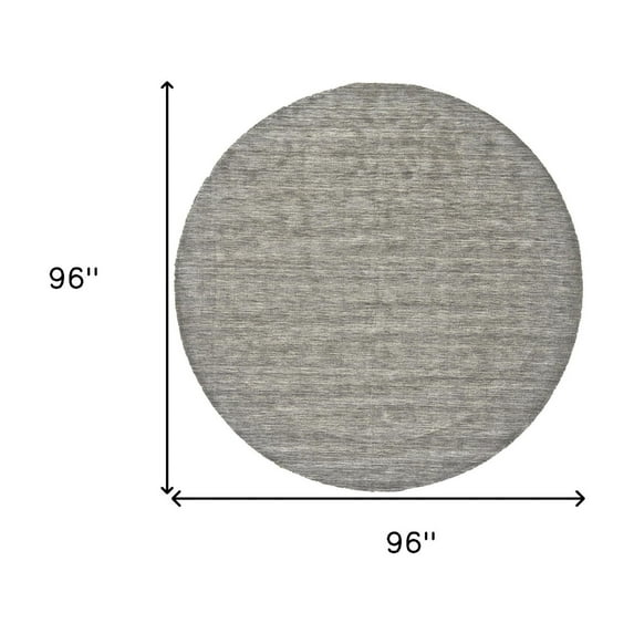 8' Gray And Ivory Round Wool Hand Woven Stain Resistant Area Rug