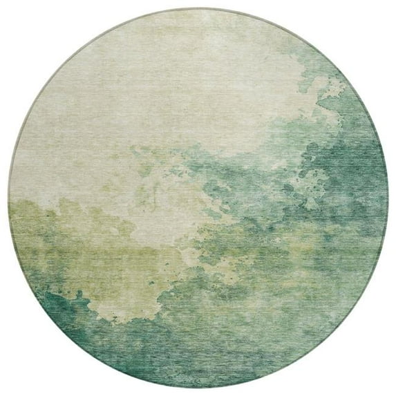 HomeRoots 604793 8 ft. Green & Ivory Round Abstract Washable Indoor & Outdoor Area Rug