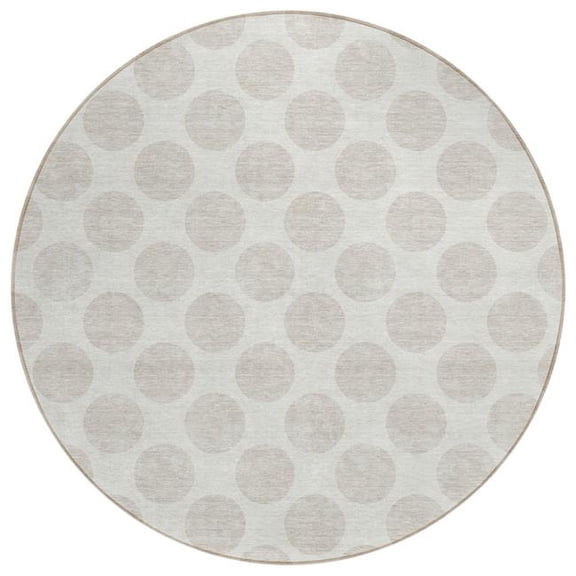 HomeRoots 595237 8 ft. Ivory & Gray Round Polka Dot Washable Indoor & Outdoor Area Rug