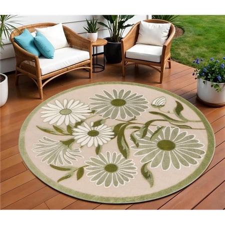 HomeRoots 548063 8 ft. Ivory & Green Round Floral Indoor & Outdoor Area Rug price history on PriceWatchPro