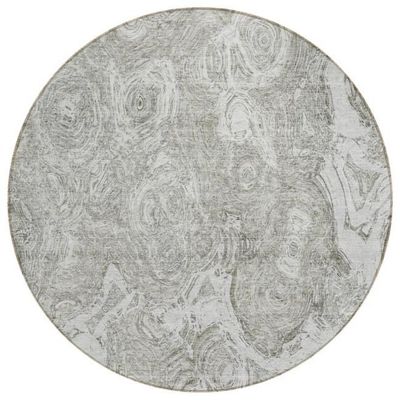 HomeRoots 577159 8 ft. Ivory Taupe & Beige Round Abstract Washable Indoor & Outdoor Area Rug
