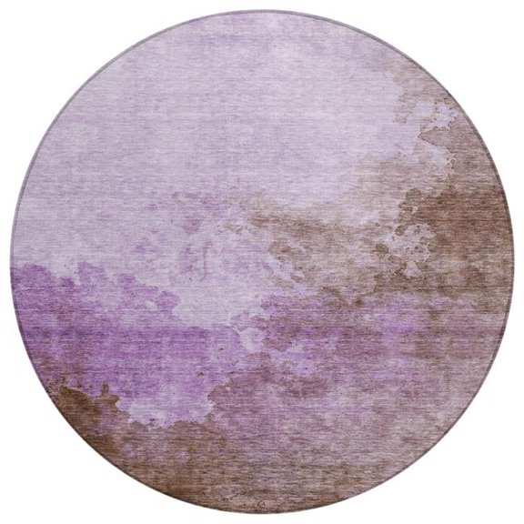 HomeRoots 604799 8 ft. Lavender, Brown & Ivory Round Abstract Washable Indoor & Outdoor Area Rug