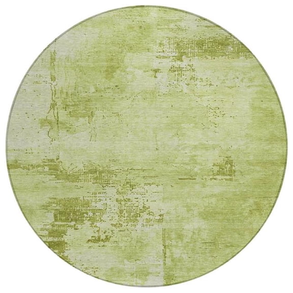 HomeRoots 602715 8 ft. Lime Green & Ivory Round Abstract Washable Indoor & Outdoor Area Rug