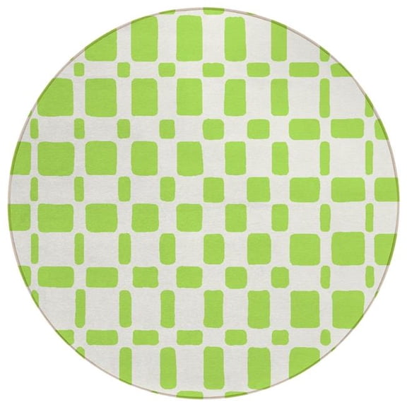 HomeRoots 591119 8 ft. Lime Green & Ivory Round Geometric Washable Indoor & Outdoor Area Rug