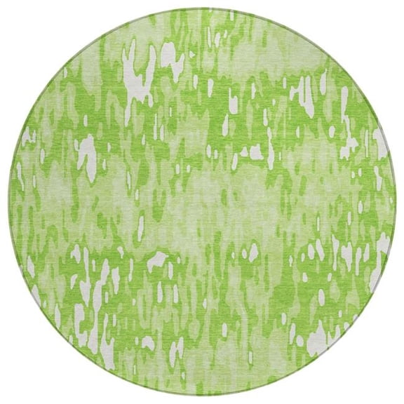 HomeRoots 596688 8 ft. Lime Green & Ivory Round Striped Washable Indoor & Outdoor Area Rug