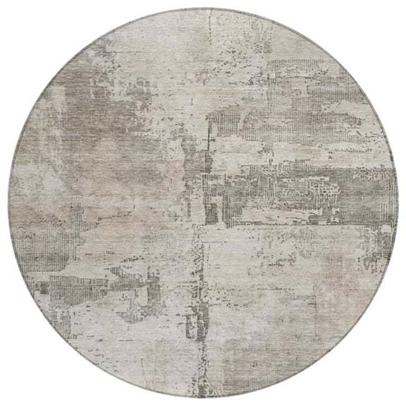 HomeRoots 606033 8 ft. Linen & Gray Round Abstract Washable Indoor & Outdoor Area Rug
